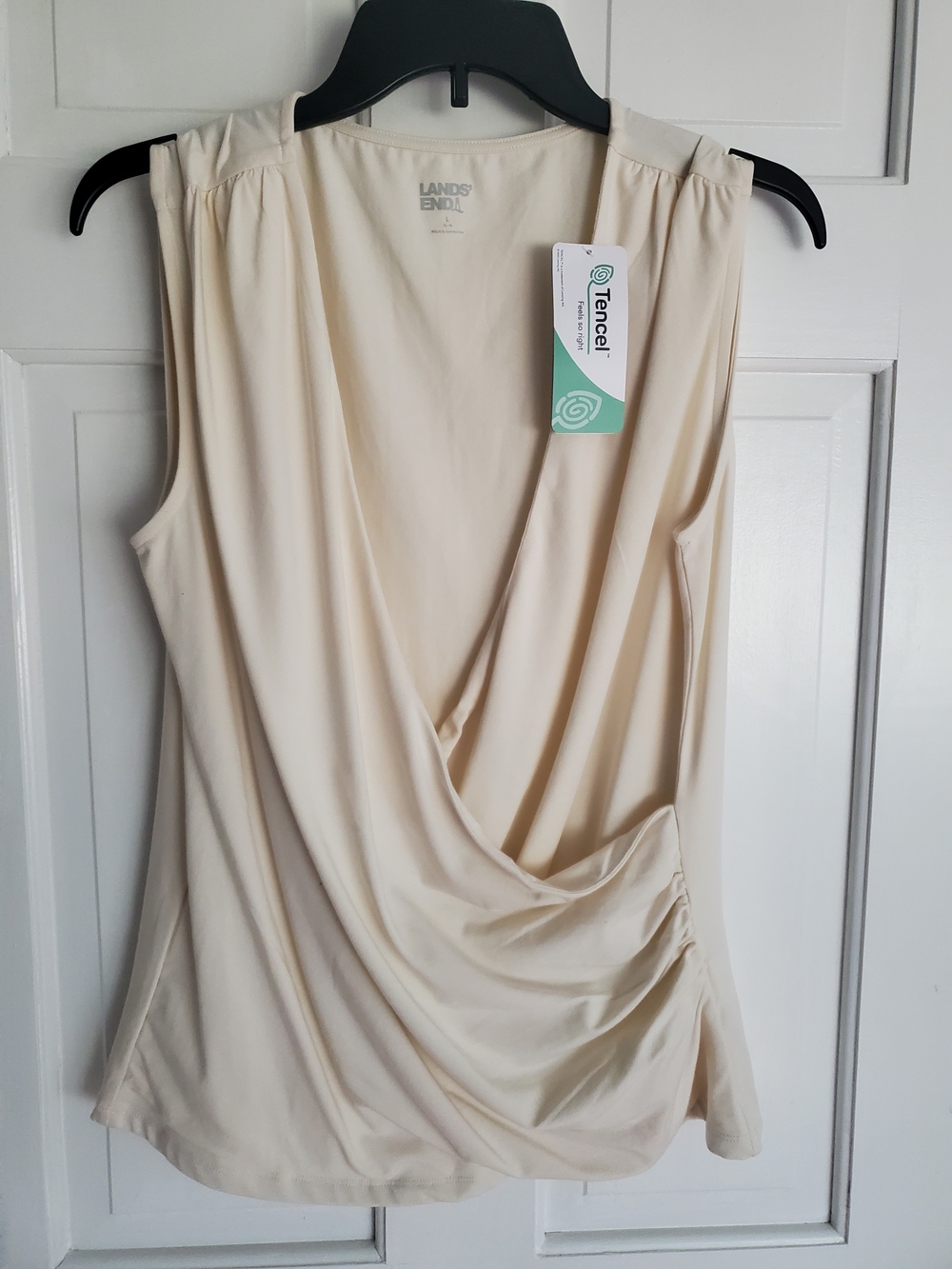 Lands' End Cream Drape Front Sleeveless Top